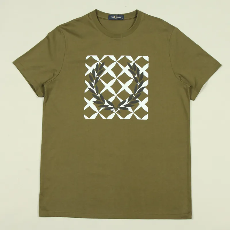 Fred Perry Cross Stitch Printed T-Shirt - Uniform Green